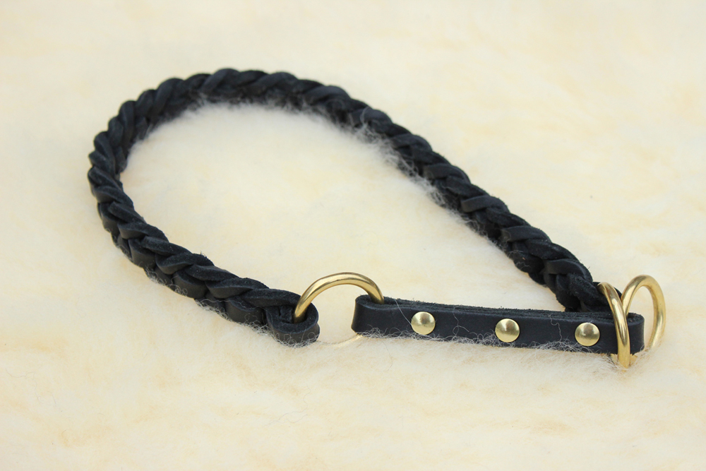 Bellepet Fettleder-Halsband "Braidy deluxe" geflochten mit Zugstop - Messing
