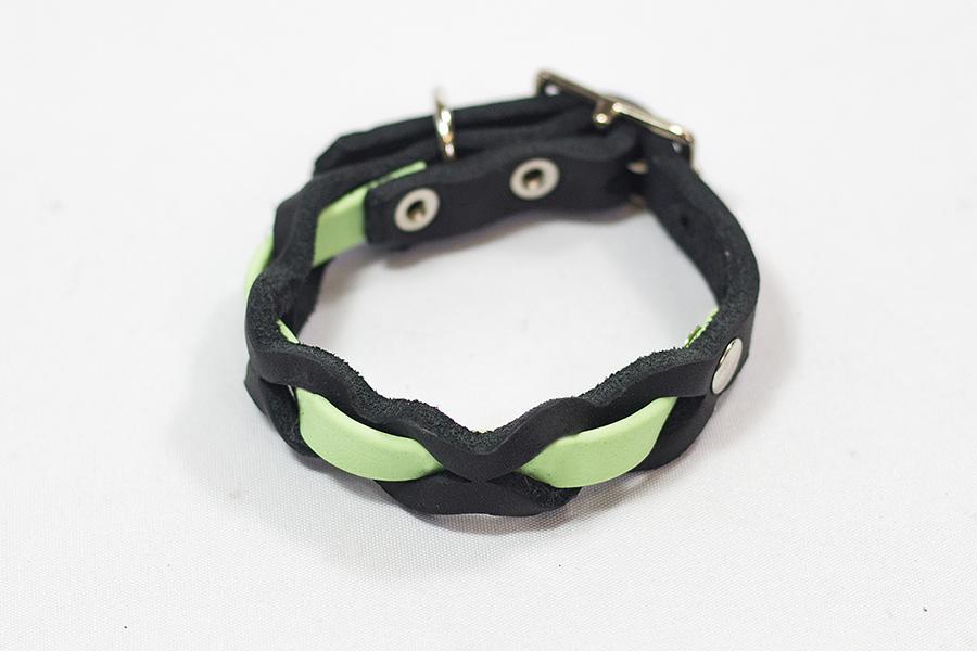 Bellepet Halsband "Braidy Farbrausch MINI" Chrom mit schwarzem Leder