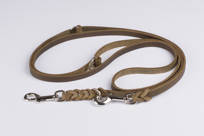 Bellepet - Fettleder Verlängerungsleine / Polizeileine 2,40m 3-fach verst. - Edelstahl