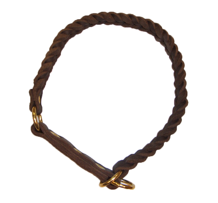 Bellepet Fettleder-Halsband "Braidy" geflochten mit Zugstop - Messing