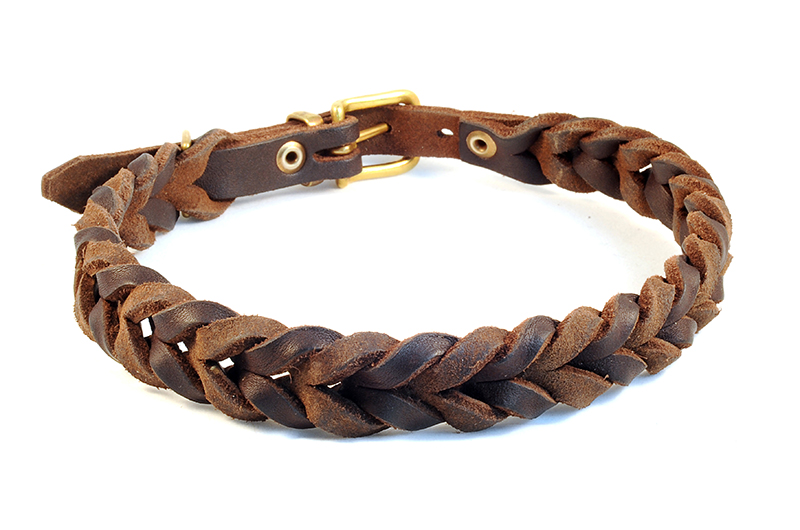Bellepet Fettleder-Halsband geflochten "Braidy" mit Schnalle - Messing