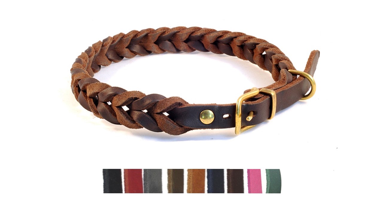 Bellepet Fettleder-Halsband geflochten "Braidy" mit Schnalle - Messing