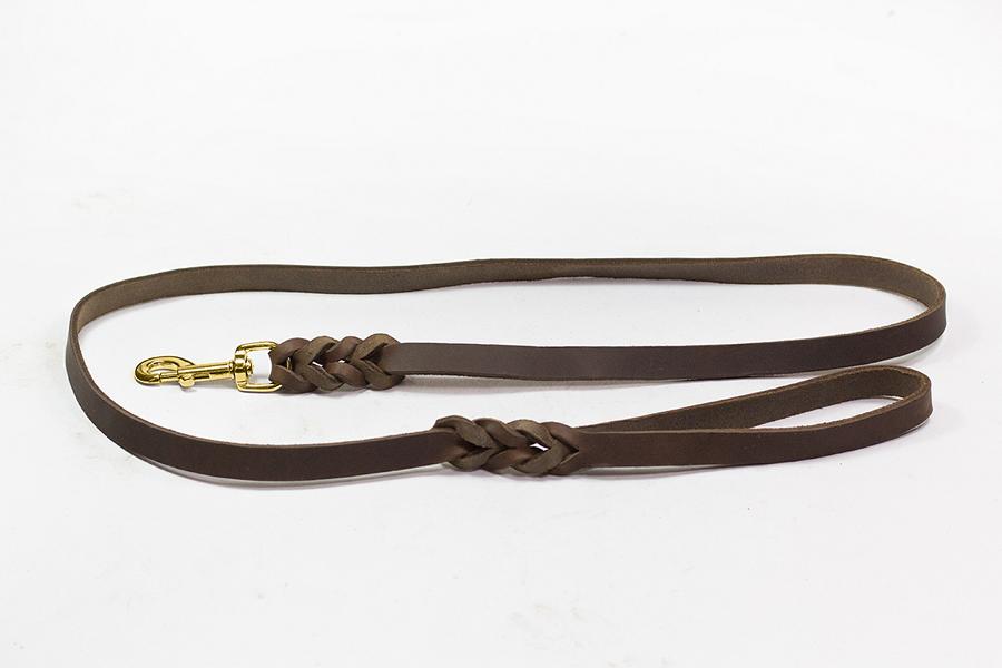 Bellepet Fettlederleine extra breit - 3m mit Handschlaufe - Messing