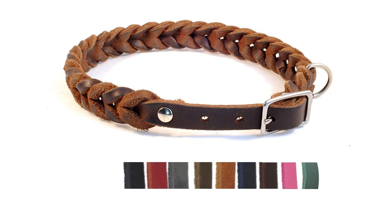 Bellepet Fettleder-Halsband geflochten "Braidy" mit Schnalle - Chrom