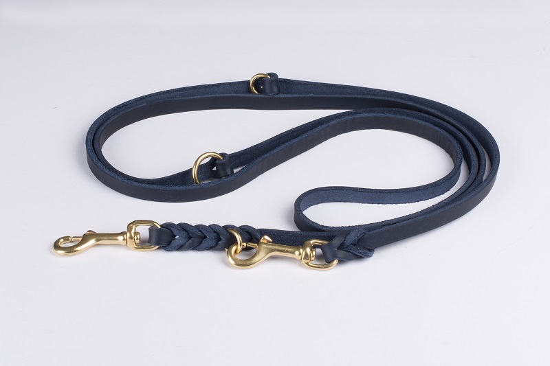 Bellepet Fettleder Verlängerungsleine / Polizeileine 2,40m 3-fach verst. - Messing