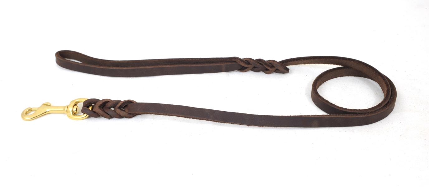 Bellepet Fettlederleine 1,35m mit Handschlaufe - Messing