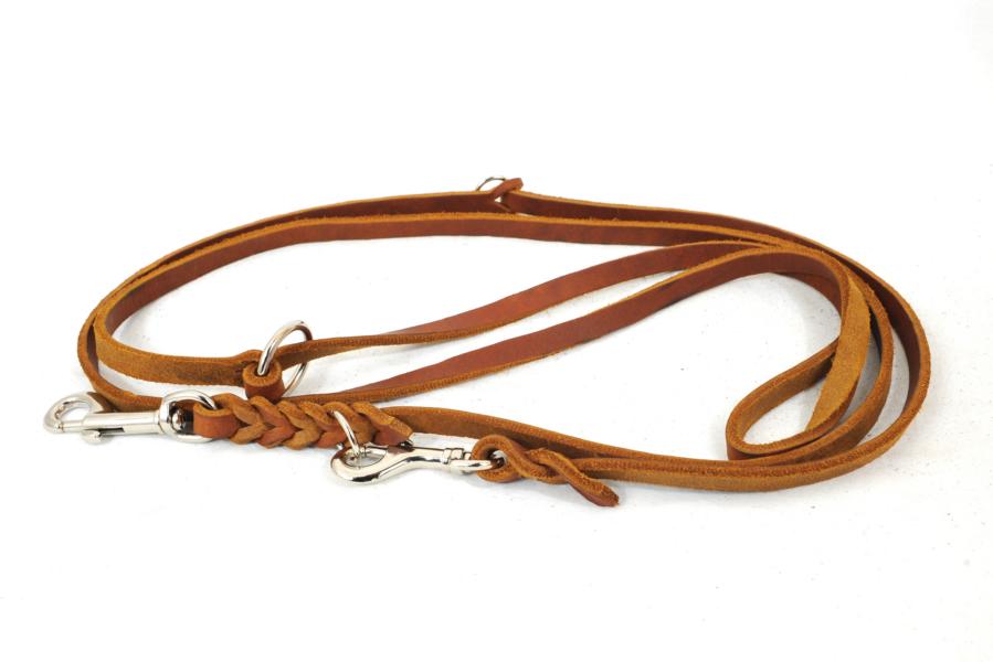 Bellepet Fettleder Verlängerungsleine / Polizeileine 2,40m 3-fach verst. - Chrom