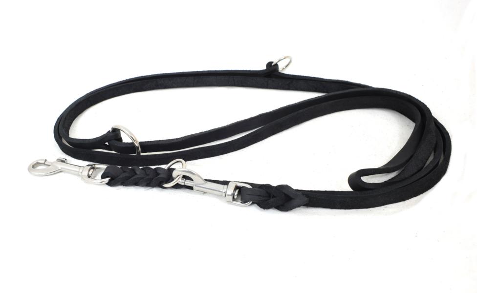 Bellepet - Fettleder Verlängerungsleine / Polizeileine 2,40m 3-fach verst. - Edelstahl