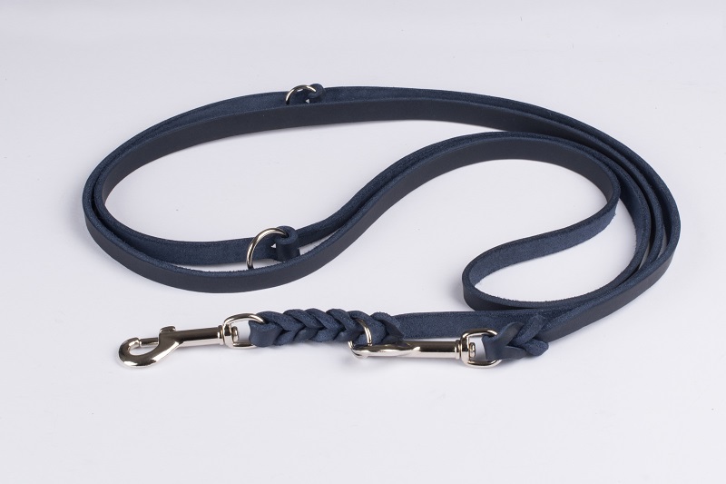 Bellepet - Fettleder Verlängerungsleine / Polizeileine 2,40m 3-fach verst. - Edelstahl