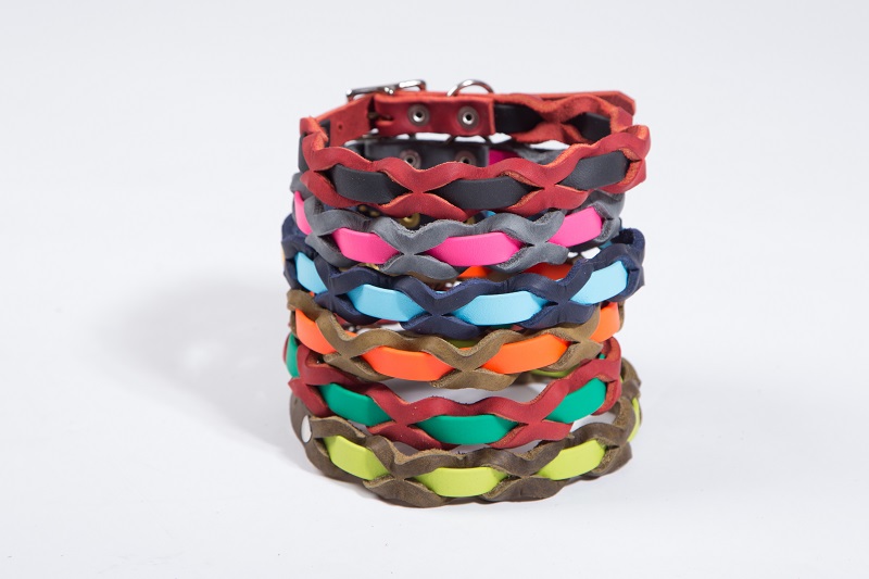 Bellepet Halsband "Braidy Farbrausch" Messing mit grauem Leder