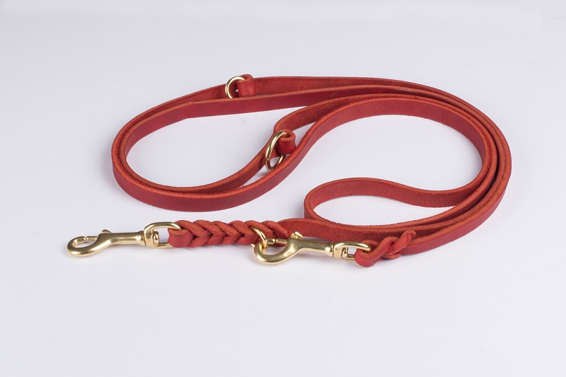 Bellepet Fettleder Verlängerungsleine / Polizeileine 2,40m 3-fach verst. - Messing