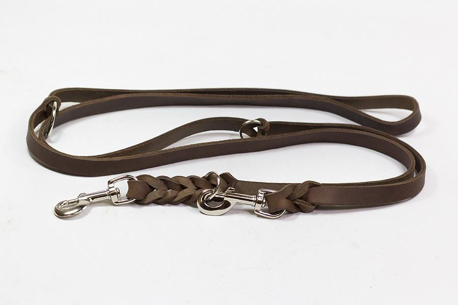 Bellepet Fettlederleine extra breit - 2,40m 3-fach verstellbar - Edelstahl