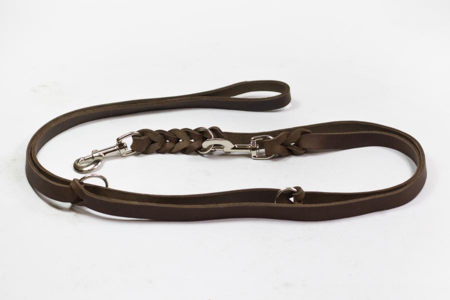 Bellepet Fettlederleine extra breit - 2,40m 3-fach verstellbar - Edelstahl