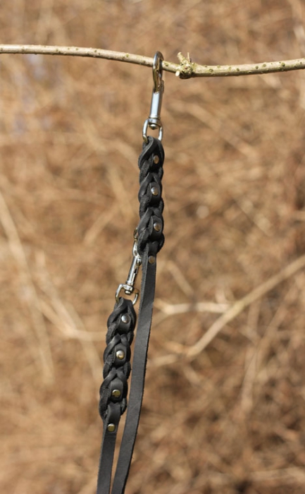 Fettlederleine "La Donna" 3-fach verst. 2,40m - Messing