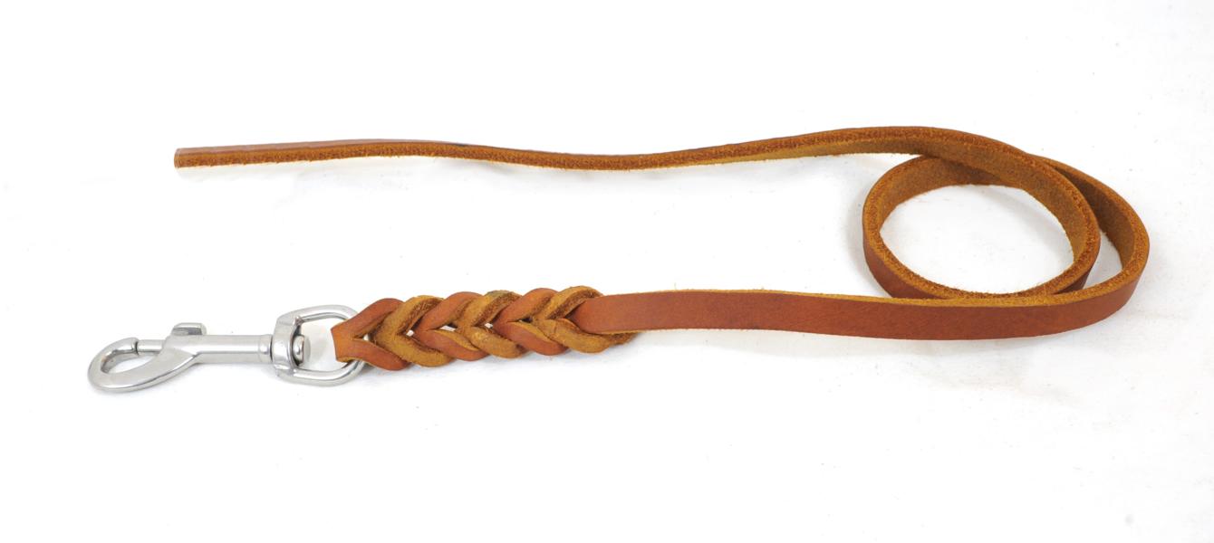 Bellepet Fettlederleine extra geflochten 3m ohne HS - Edelstahl