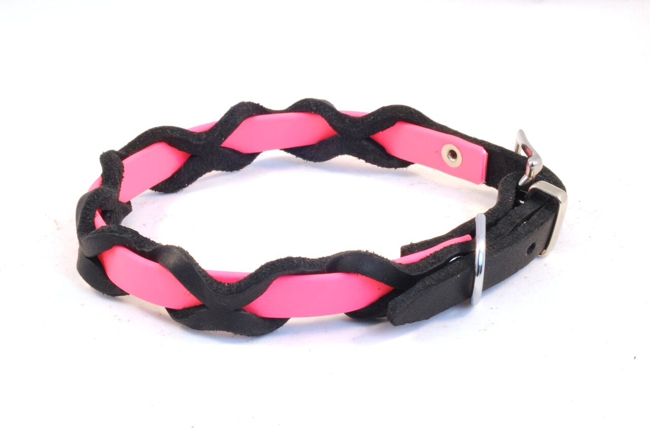 Bellepet Halsband "Braidy Farbrausch" Chrom mit schwarzem Leder