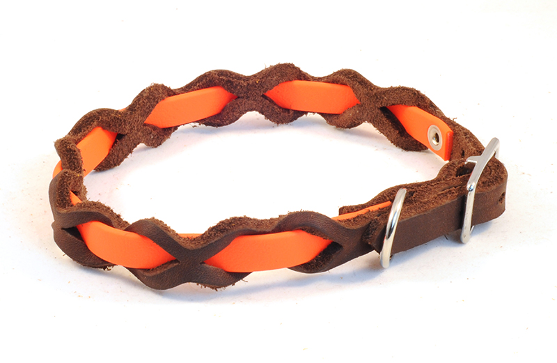 Bellepet Halsband "Braidy Farbrausch" Chrom mit dunkelbraunem Leder