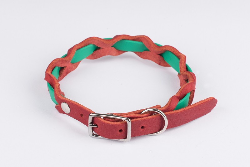 Bellepet Halsband "Braidy Farbrausch" Chrom mit rotem Leder