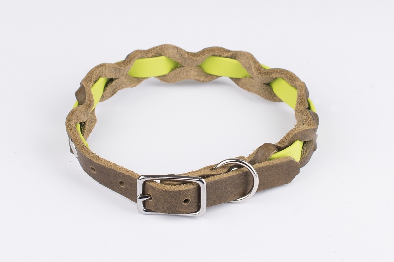Bellepet Halsband "Braidy Farbrausch" Chrom mit oliv Leder