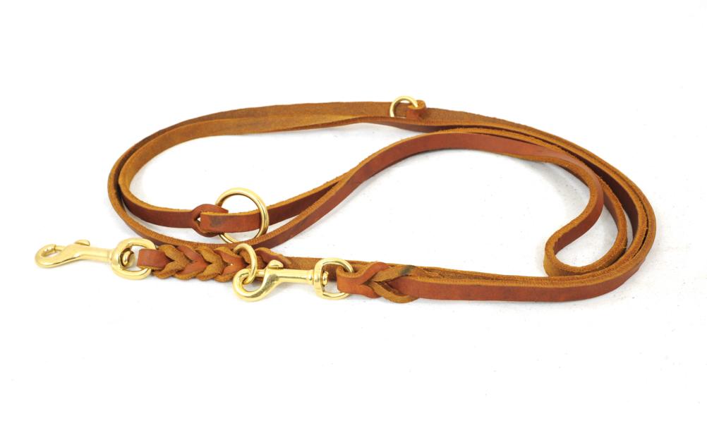 Bellepet Fettleder Verlängerungsleine 1,60m 2-fach verst. - Messing
