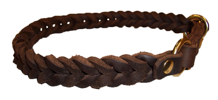 Bellepet Fettleder-Halsband "Braidy" geflochten mit Zugstop - Chrom