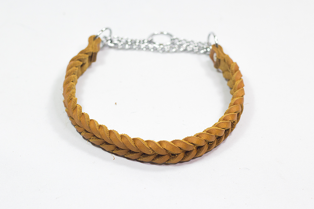 Bellepet Fettleder-Halsband "Braidy" geflochten mit Kette