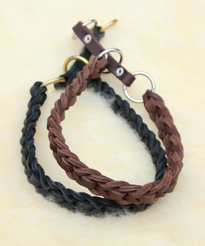 Bellepet Fettleder-Halsband "Braidy deluxe" geflochten mit Zugstop - Chrom