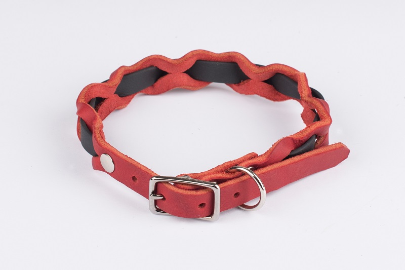 Bellepet Halsband "Braidy Farbrausch" Chrom mit rotem Leder