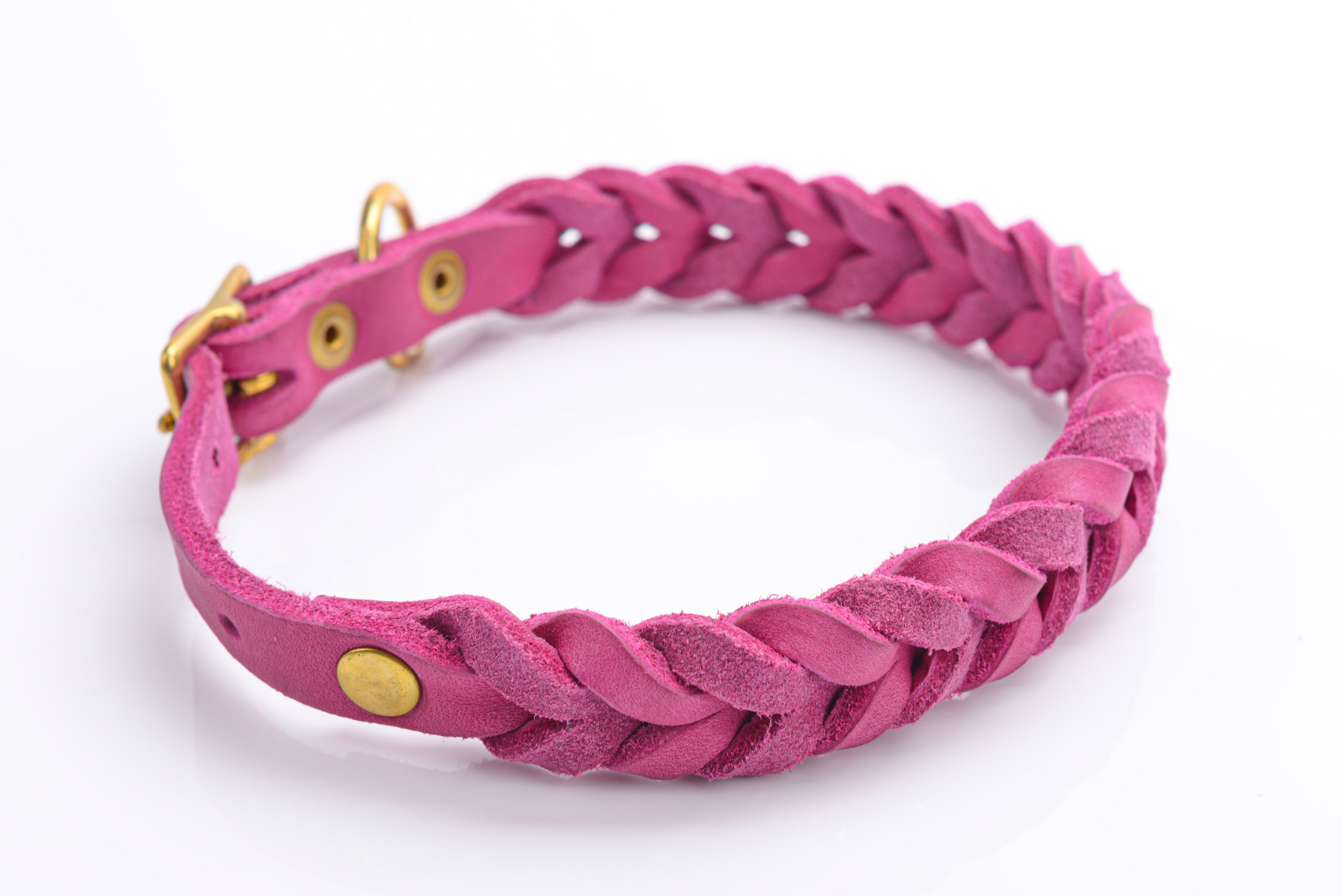 Bellepet Fettleder-Halsband geflochten "Braidy" mit Schnalle - Messing