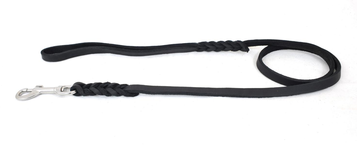 Bellepet Fettlederleine extra geflochten 3m mit HS - Edelstahl