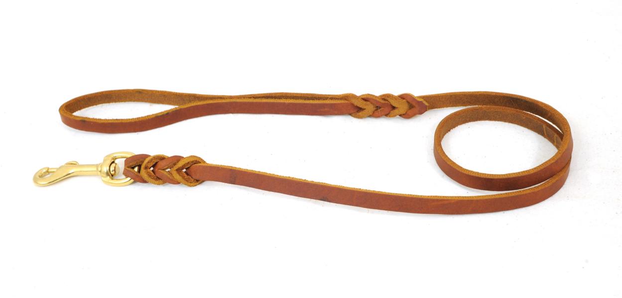 Bellepet Fettlederleine 1,35m mit Handschlaufe - Messing