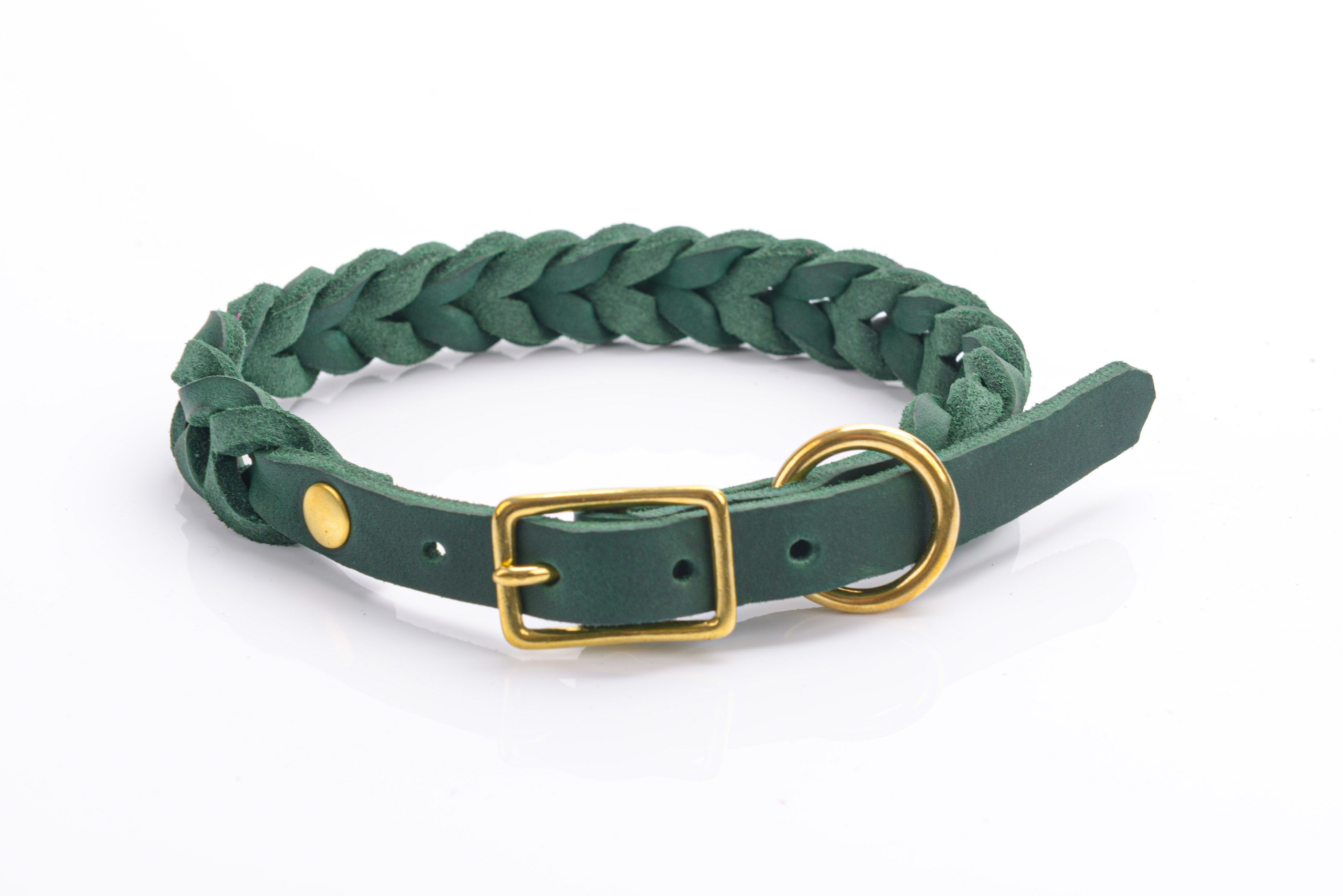 Bellepet Fettleder-Halsband geflochten "Braidy" mit Schnalle - Messing