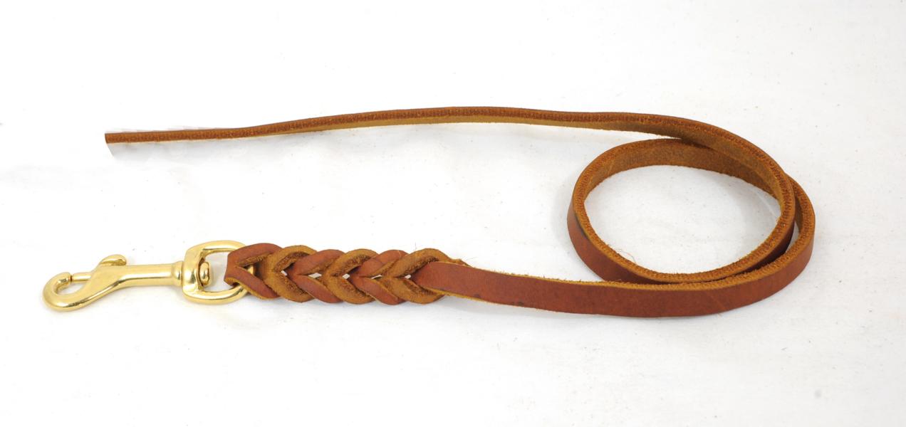 Bellepet Fettlederleine extra geflochten 3m ohne HS - Messing