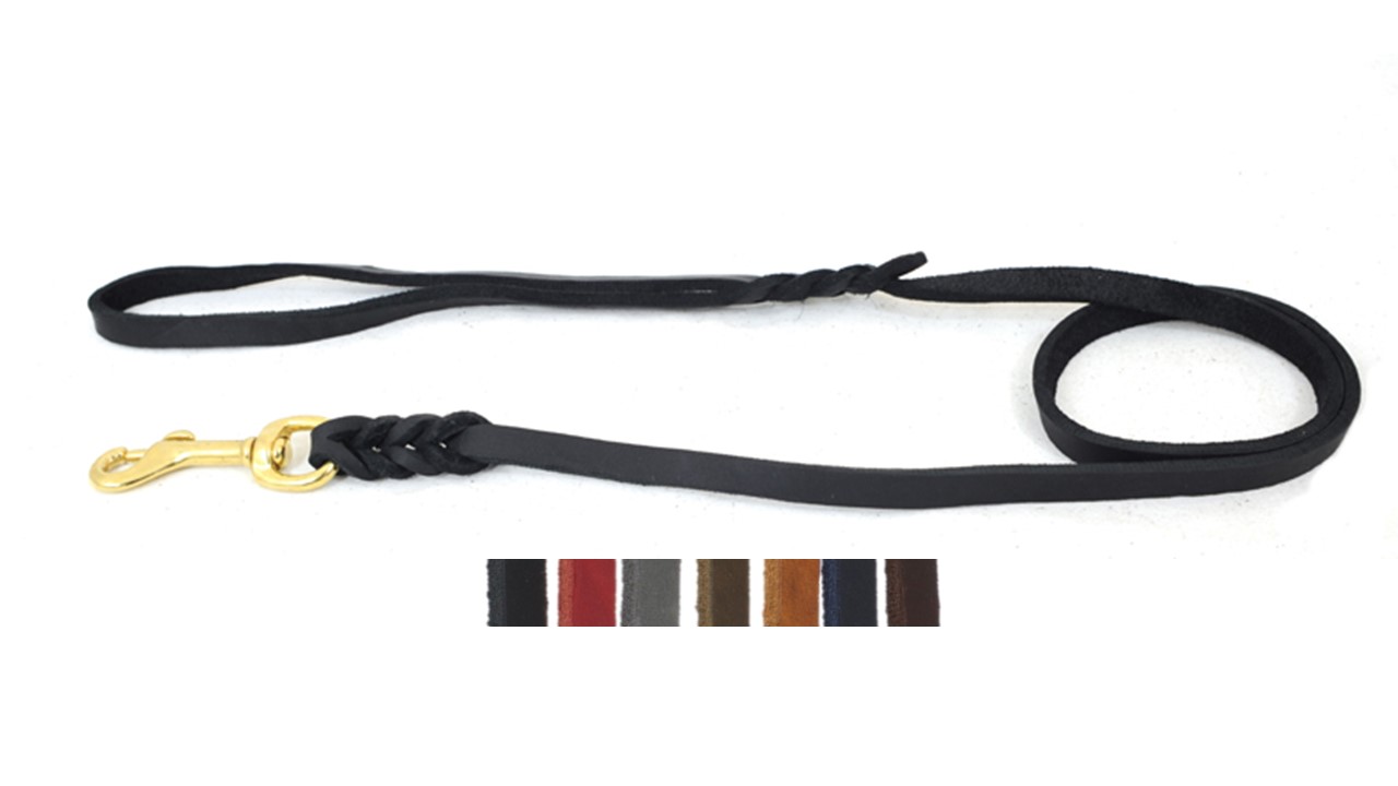 Bellepet Fettlederleine extra geflochten 1,50m mit HS - Messing