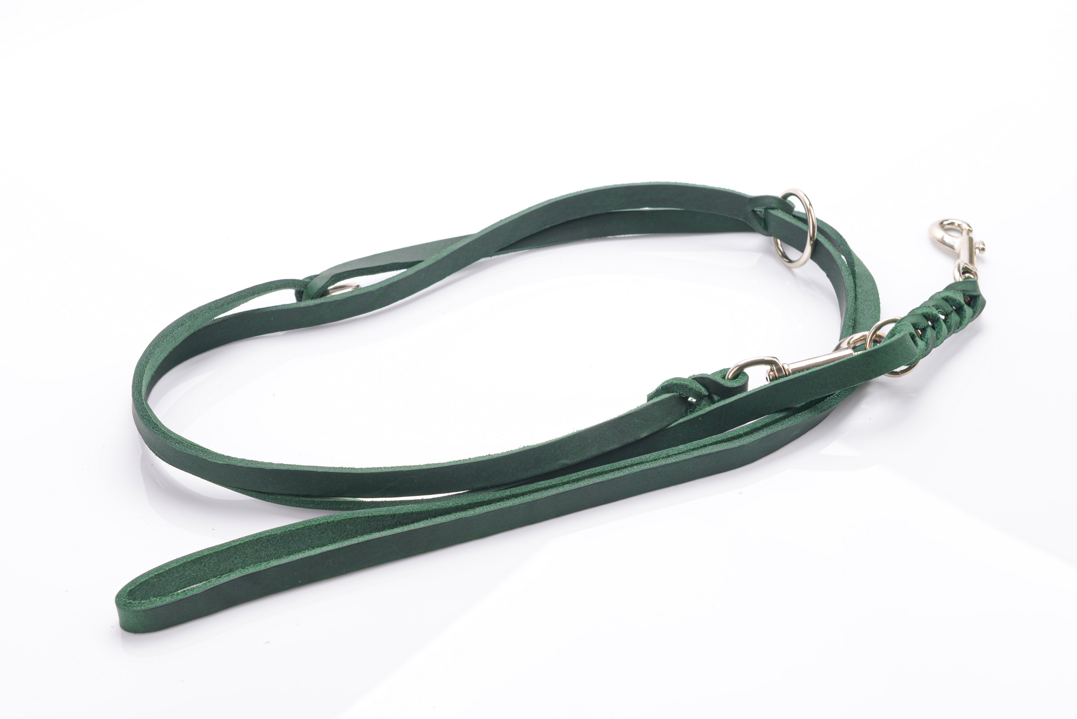 Bellepet - Fettleder Verlängerungsleine / Polizeileine 2,40m 3-fach verst. - Edelstahl