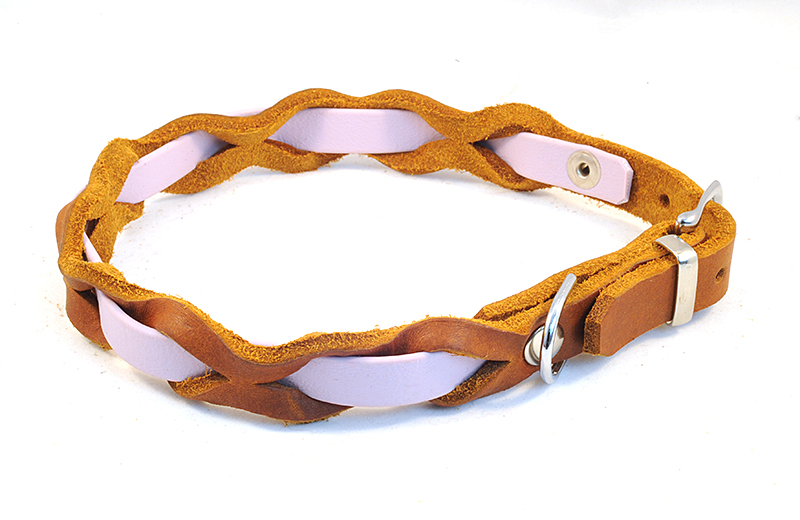 Bellepet Halsband "Braidy Farbrausch" Chrom mit cognacfarbenem Leder