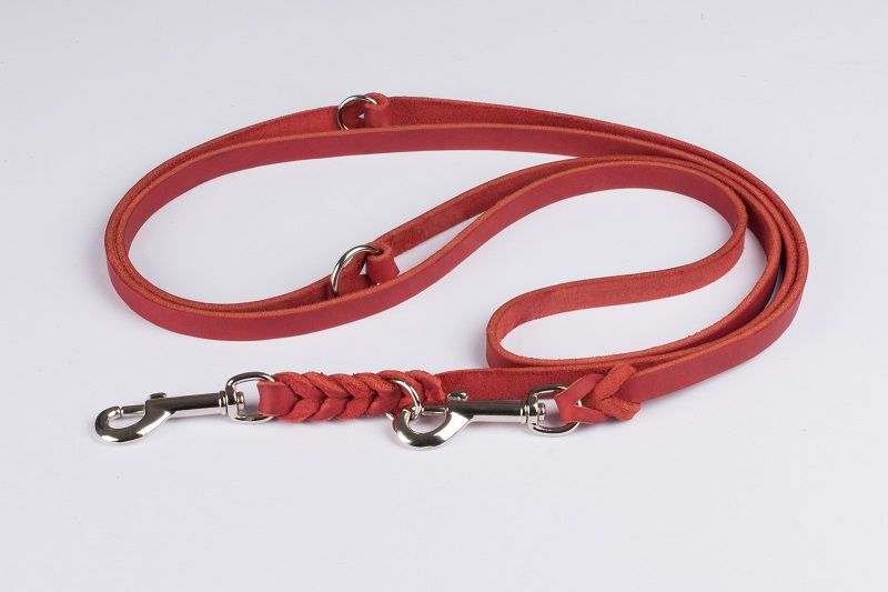 Bellepet - Fettleder Verlängerungsleine / Polizeileine 2,40m 3-fach verst. - Edelstahl