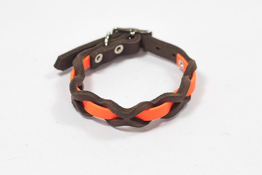 Bellepet Halsband "Braidy Farbrausch MINI" Chrom mit dunkelbraunem Leder