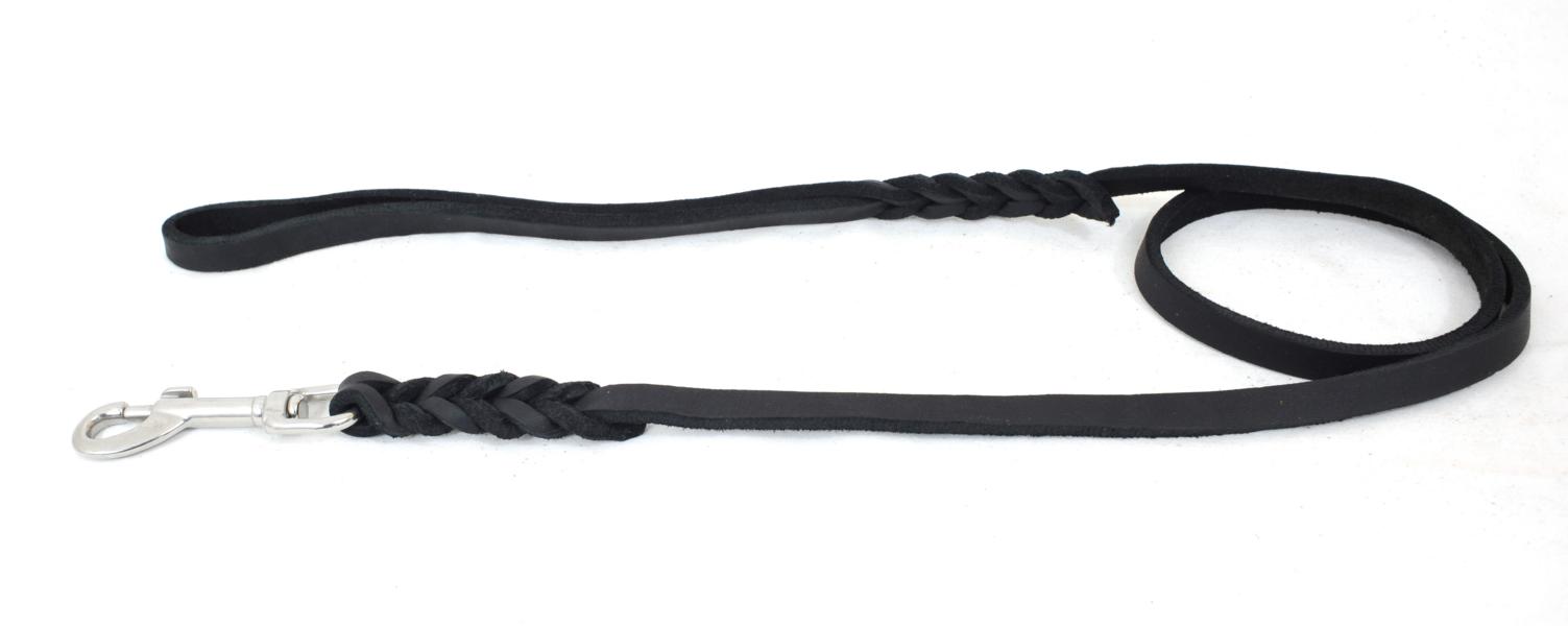 Bellepet Fettlederleine extra geflochten 1,35m mit HS - Edelstahl