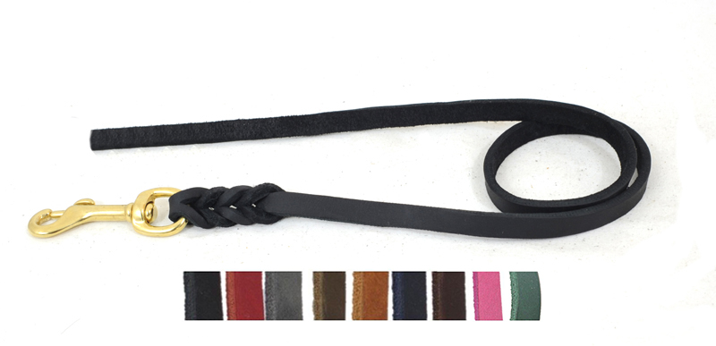 Bellepet Fettlederleine extra geflochten 1,35m ohne HS - Messing