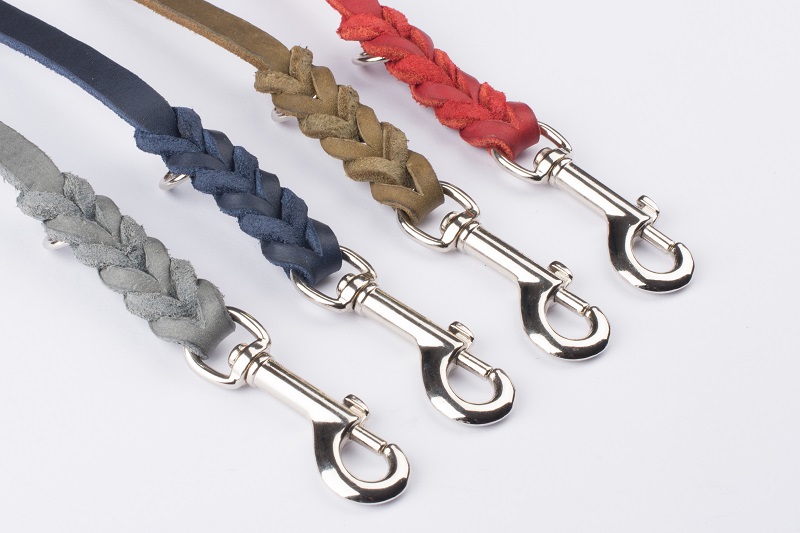 Bellepet - Fettleder Verlängerungsleine / Polizeileine 2,40m 3-fach verst. - Edelstahl