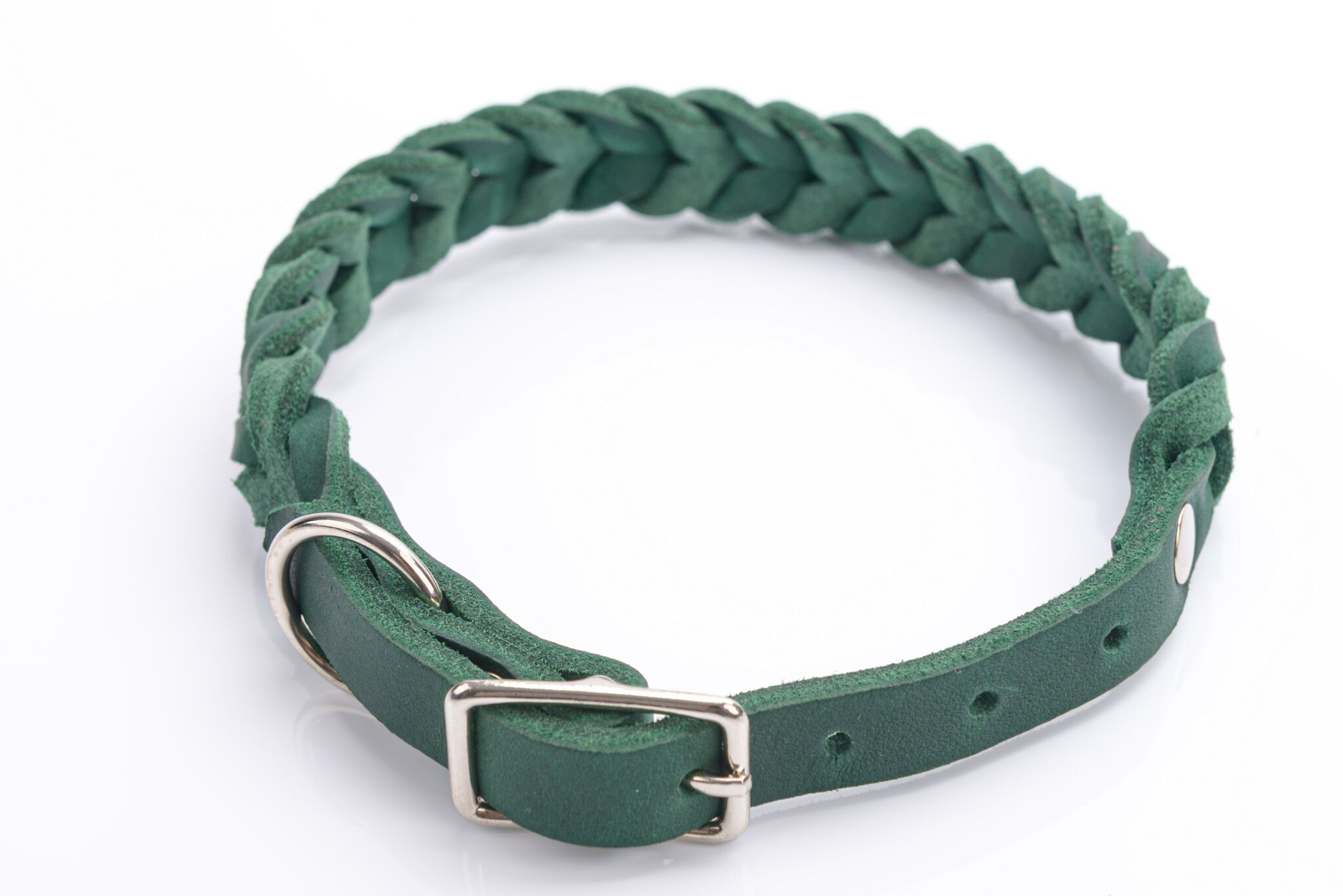 Bellepet Fettleder-Halsband geflochten "Braidy" mit Schnalle - Chrom