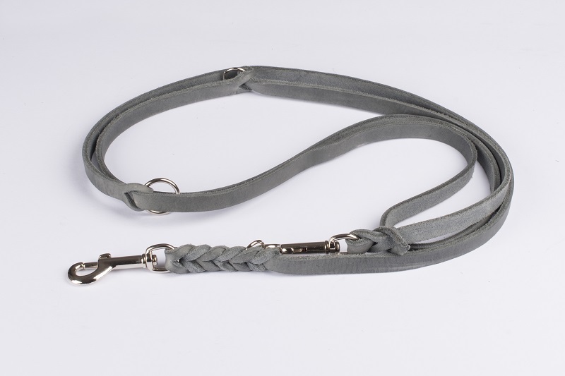 Bellepet - Fettleder Verlängerungsleine / Polizeileine 2,40m 3-fach verst. - Edelstahl