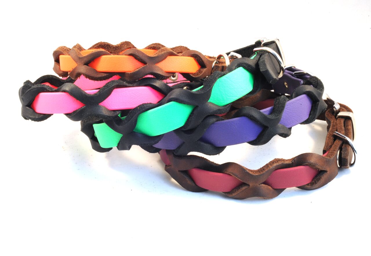 Bellepet Halsband "Braidy Farbrausch" Chrom mit schwarzem Leder