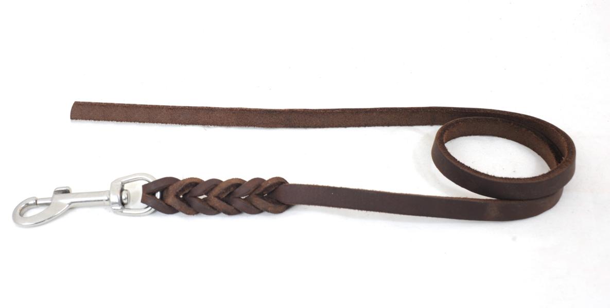 Bellepet Fettlederleine extra geflochten 3m ohne HS - Edelstahl