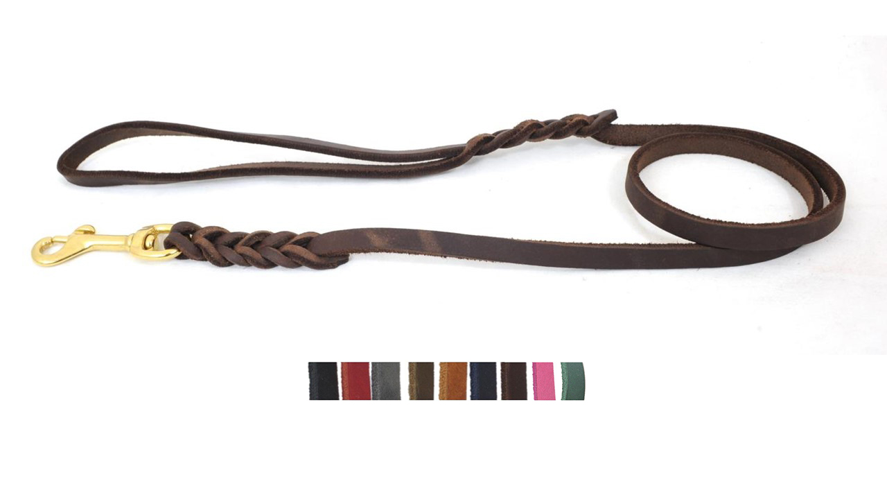 Bellepet Fettlederleine 1,35m mit Handschlaufe - Messing