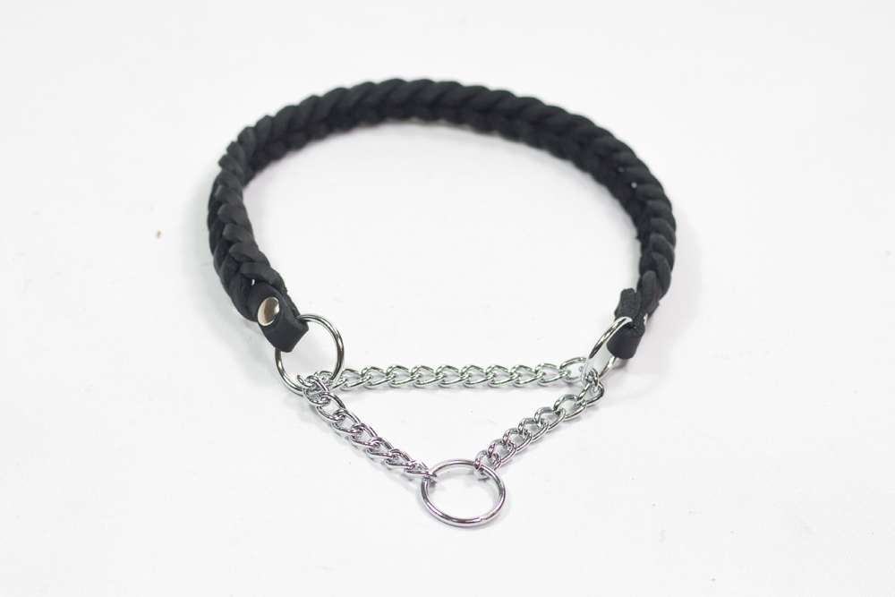 Bellepet Fettleder-Halsband "Braidy" geflochten mit Kette