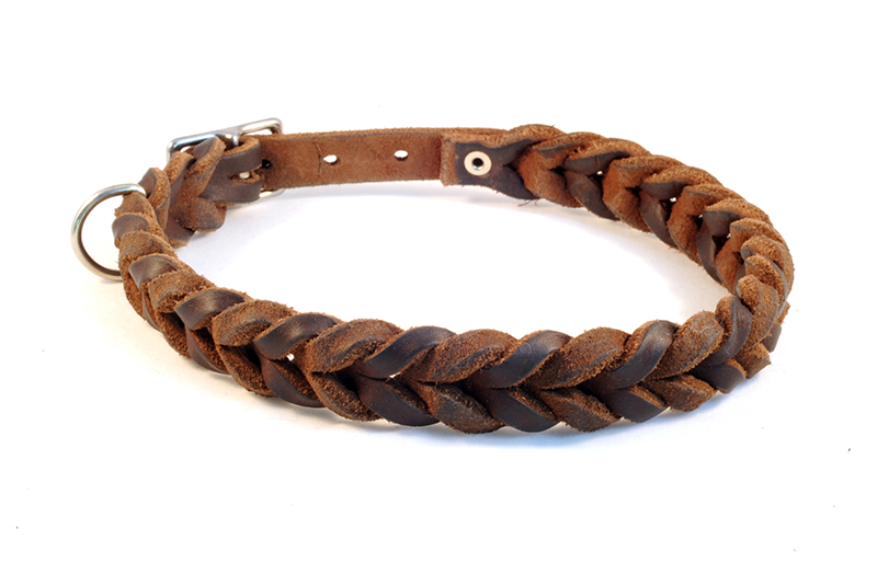 Bellepet Fettleder-Halsband geflochten "Braidy" mit Schnalle - Chrom