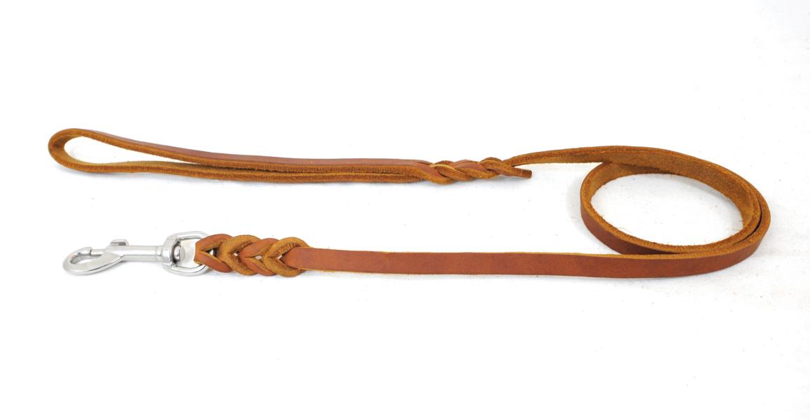 Bellepet Fettlederleine 1,50m mit Handschlaufe - Edelstahl