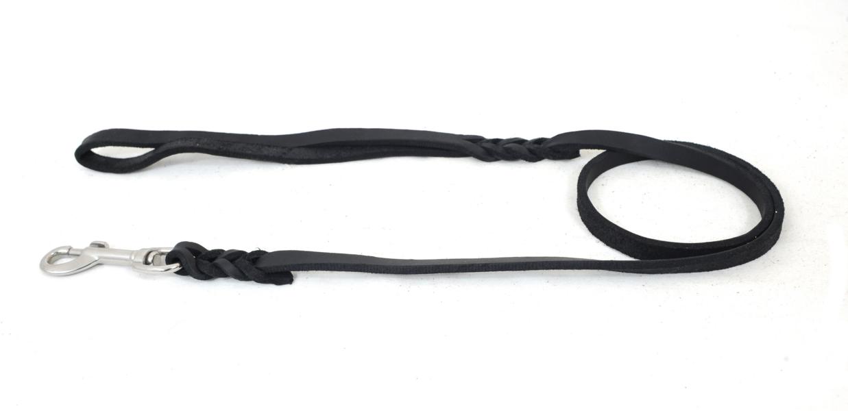 Bellepet Fettlederleine 2,20m mit Handschlaufe - Edelstahl